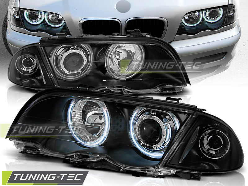 Tuning-Tec CCFL Angel Eyes Scheinwerfer für BMW 3er E46 98-01 schwarz Set