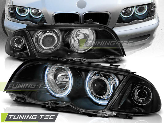 Tuning-Tec CCFL Angel Eyes Scheinwerfer für BMW 3er E46 98-01 schwarz Set