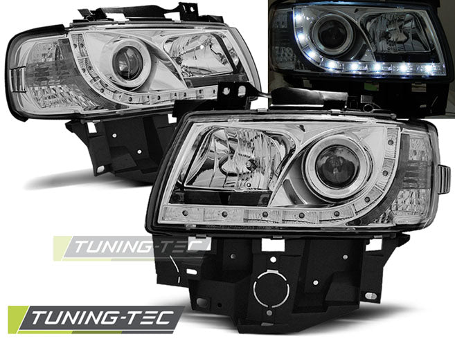 Tuning-Tec LED Tagfahrlicht Scheinwerfer für VW T4 96-03 (langer Vorderwagen) chrom