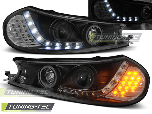 Tuning-Tec LED Tagfahrlicht Scheinwerfer für Ford Mondeo MK1 96-00 schwarz mit LED Blinker