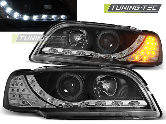 Tuning-Tec LED Tagfahrlicht Scheinwerfer für Volvo S40 / V40 96-00 schwarz mit LED Blinker