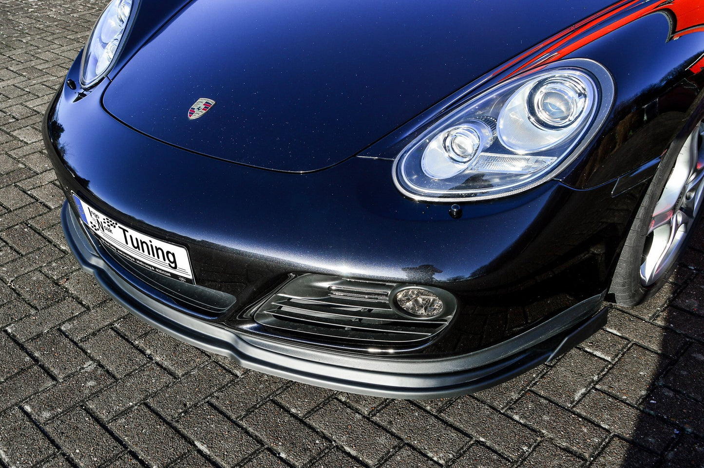 CUP Frontspoilerlippe ABS mit Seitenwing Porsche Cayman 987 Schwarz Glanz