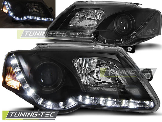 Tuning-Tec LED Tagfahrlicht Scheinwerfer für VW Passat 3C B6 05-10 schwarz