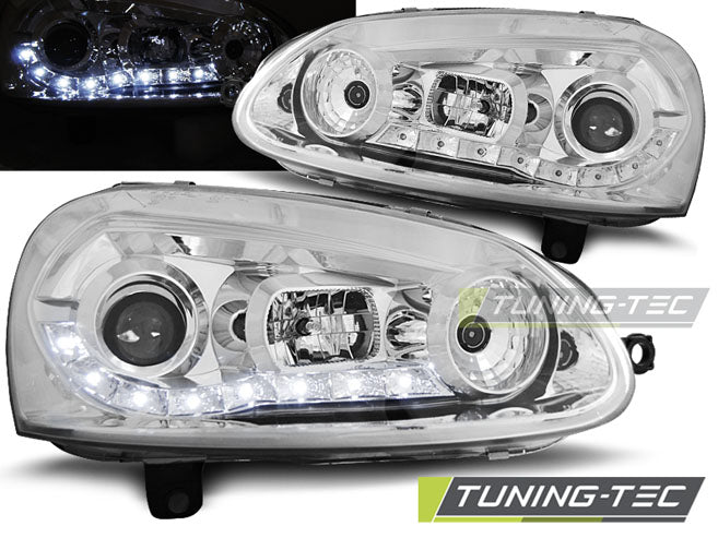 Tuning-Tec LED Tagfahrlicht Scheinwerfer für VW Golf 5 03-09 chrom