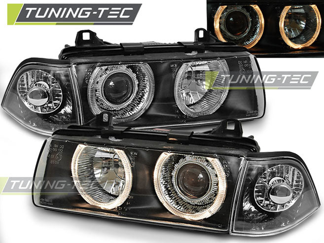 Tuning-Tec Angel Eyes Scheinwerfer für BMW 3er E36 Coupe/Cabrio 90-99 schwarz