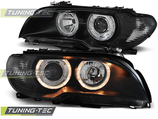 Tuning-Tec Angel Eyes Scheinwerfer für BMW 3er E46 Coupe / Cabrio 03-06 schwarz Set