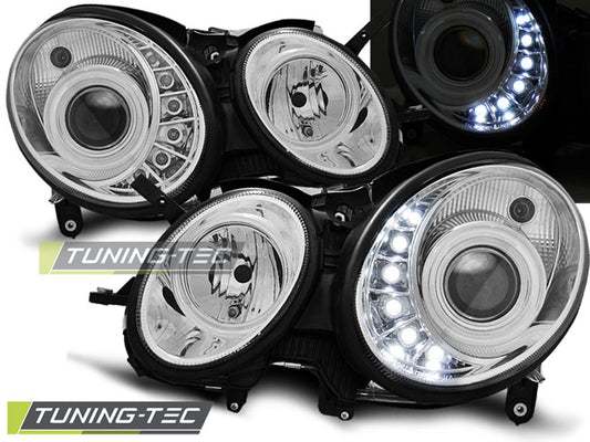 Tuning-Tec LED Tagfahrlicht Scheinwerfer für Mercedes Benz E-Klasse W211 02-06 chrom