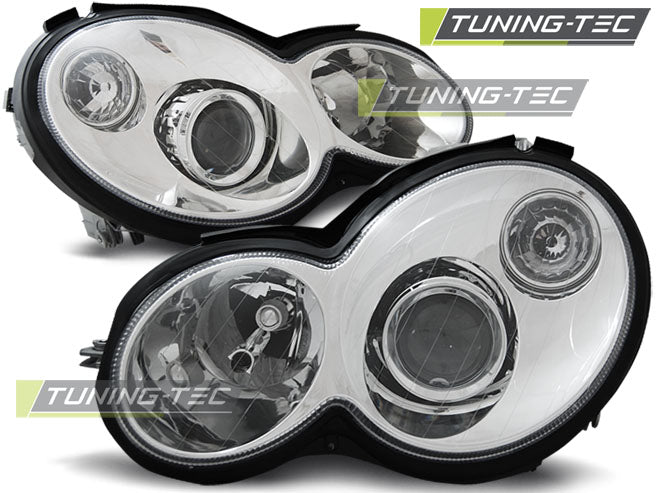 Tuning-Tec Klarglas Scheinwerfer für Mercedes Benz Sportcoupe CL203 01-04 / CL203 Facelift 04-08 chrom