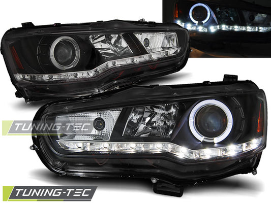 Tuning-Tec LED Tagfahrlicht Scheinwerfer für Mitsubishi Lancer VIII 08-16 schwarz