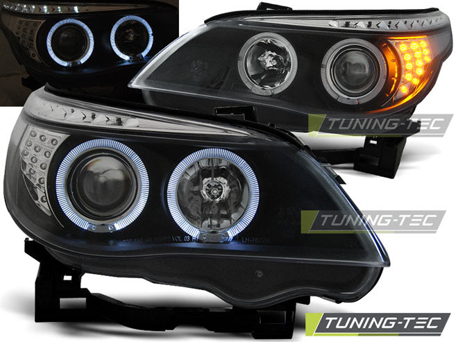Tuning-Tec LED Angel Eyes Scheinwerfer für BMW 5er E60/E61 03-07 schwarz mit LED Blinker