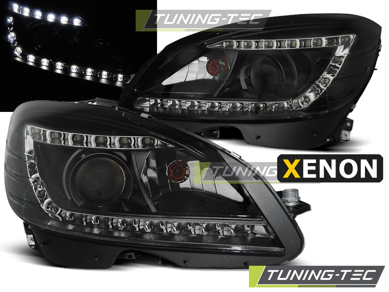 Tuning-Tec Xenon LED Tagfahrlicht Scheinwerfer für Mercedes Benz C-Klasse W204 07-10 schwarz
