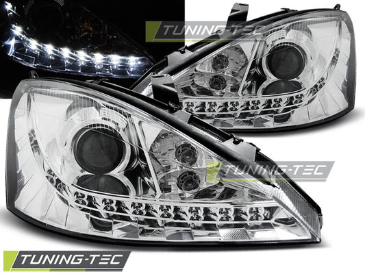 Tuning-Tec LED Tagfahrlicht Scheinwerfer für Ford Focus 1 Facelift 01-04 chrom