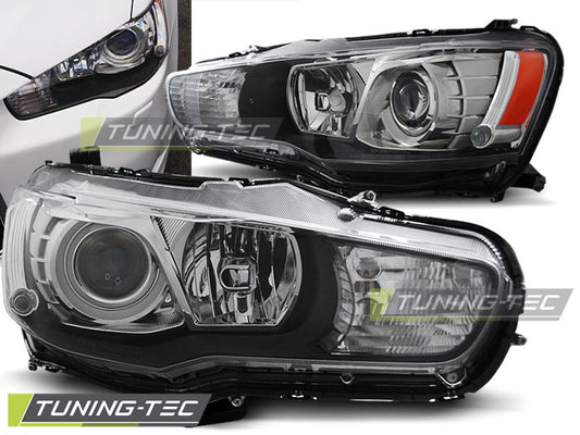 Tuning-Tec Klarglas Scheinwerfer für Mitsubishi Lancer VIII im Xenon 08-16 chrom