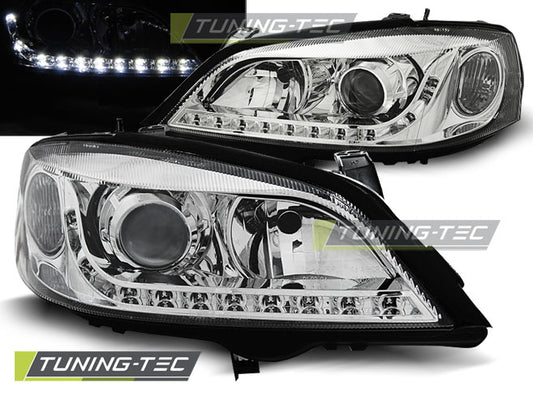 Tuning-Tec LED Tagfahrlicht Scheinwerfer für Opel Astra G 98-04 chrom
