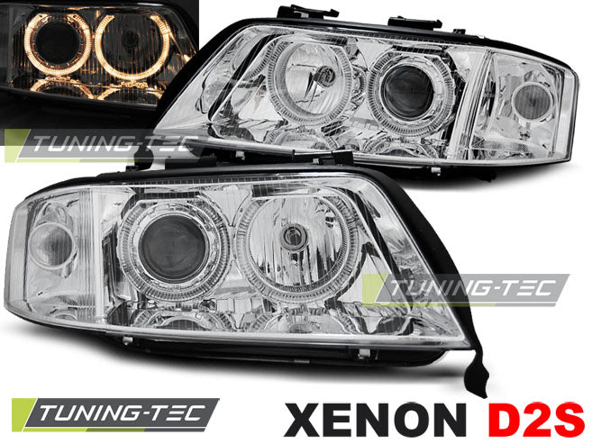 Tuning-Tec Xenon Angel Eyes Scheinwerfer für Audi A6 4B 01-04 chrom