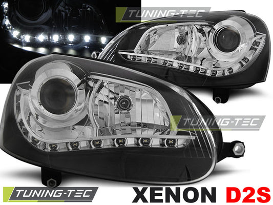 Tuning-Tec Xenon LED Tagfahrlicht Scheinwerfer für VW Golf 5 03-09 schwarz