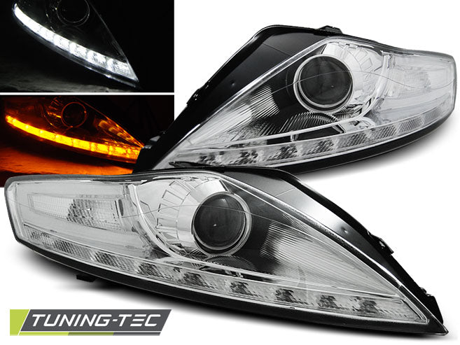 Tuning-Tec LED Tagfahrlicht Scheinwerfer für Ford Mondeo 07-10 chrom mit LED Blinker