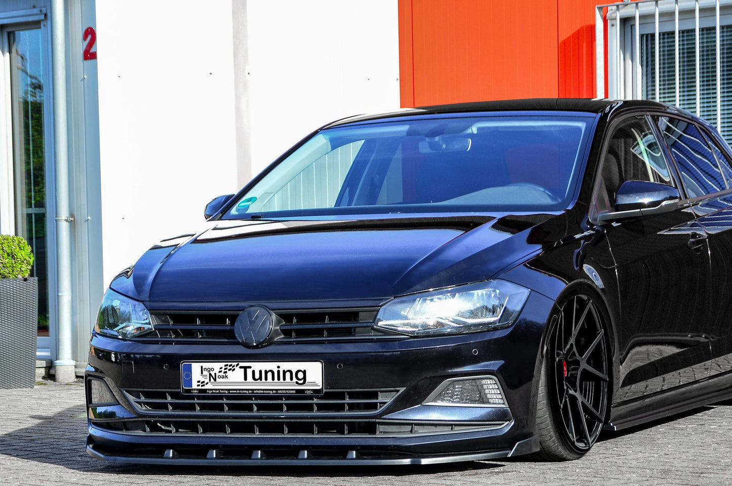 CUP Frontspoilerlippe ABS mit Seitenwing Volkswagen Polo 6 , 2G/AW Schwarz Matt