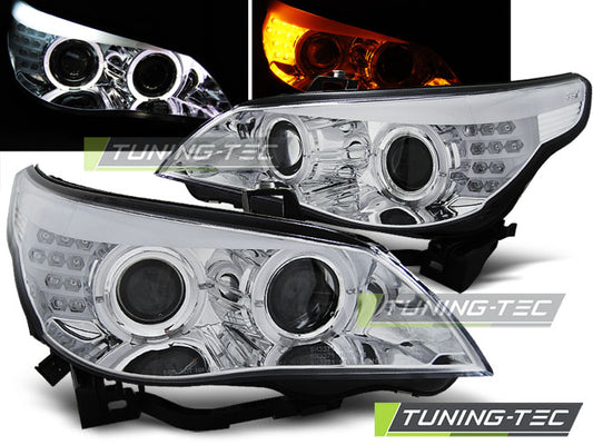 Tuning-Tec LED Angel Eyes Scheinwerfer für BMW 5er E60/E61 03-07 chrom mit LED Blinker