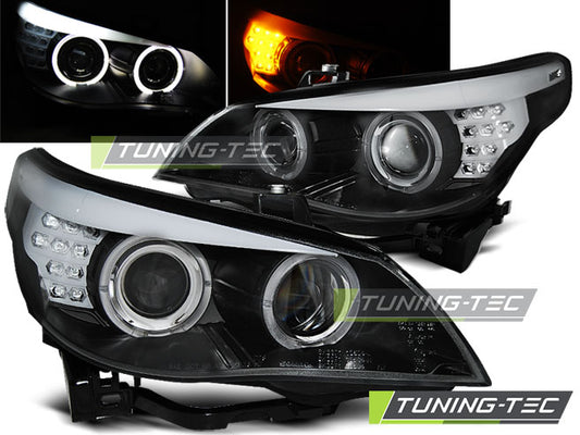 Tuning-Tec LED Angel Eyes Scheinwerfer für BMW 5er E60/E61 03-07 schwarz mit LED Blinker