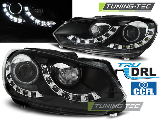 Tuning-Tec LED Tagfahrlicht Scheinwerfer für VW Golf 6 08-12 schwarz