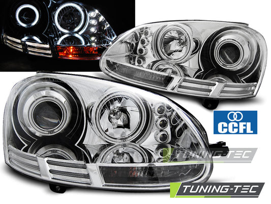 Tuning-Tec CCFL Angel Eyes Scheinwerfer für VW Golf 5 03-09 chrom