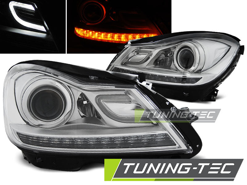 Tuning-Tec LED Tagfahrlicht Scheinwerfer für Mercedes Benz C-Klasse W204 11-14 chrom