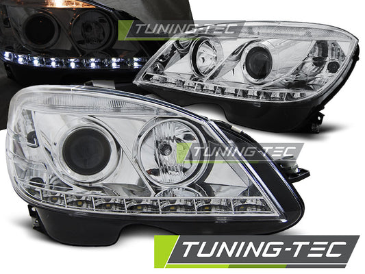 Tuning-Tec LED Tagfahrlicht Scheinwerfer für Mercedes Benz C-Klasse W204 07-10 chrom