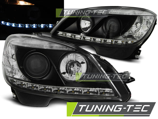 Tuning-Tec LED Tagfahrlicht Scheinwerfer für Mercedes Benz C-Klasse W204 07-10 schwarz