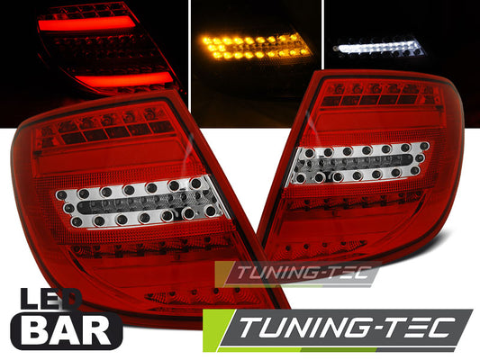 Tuning-Tec Voll LED Lightbar Rückleuchten für Mercedes Benz C-Klasse W204 T-Modell 07-10 rot/klar