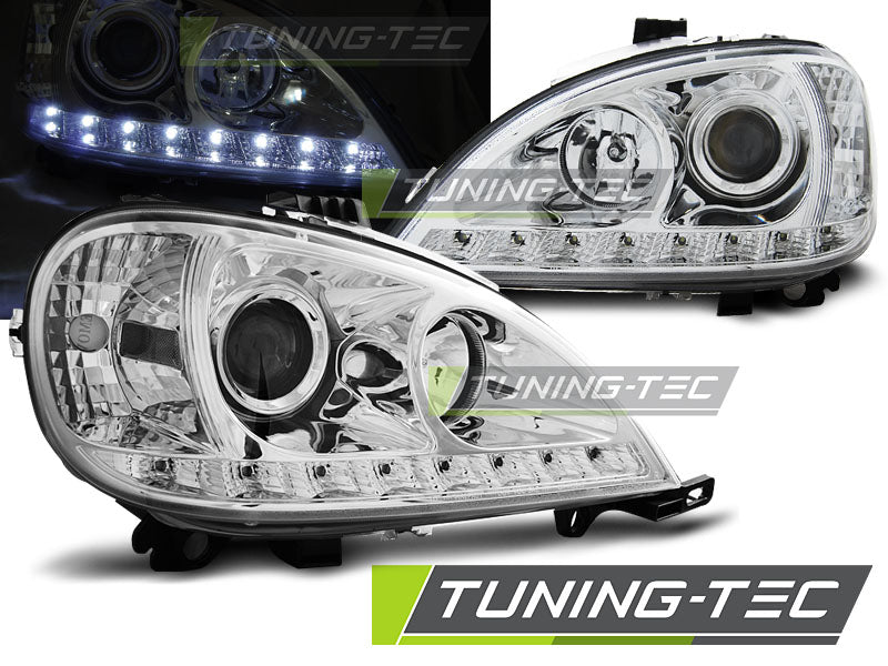 Tuning-Tec LED Tagfahrlicht Scheinwerfer für Mercedes Benz ML W163 98-01 chrom
