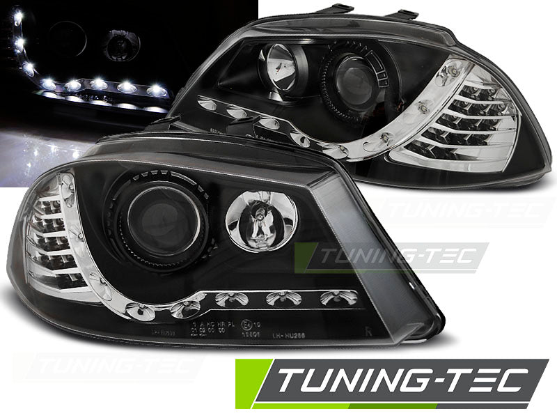 Tuning-Tec LED Tagfahrlicht Scheinwerfer für Seat Ibiza 6L 02-08 schwarz mit LED Blinker