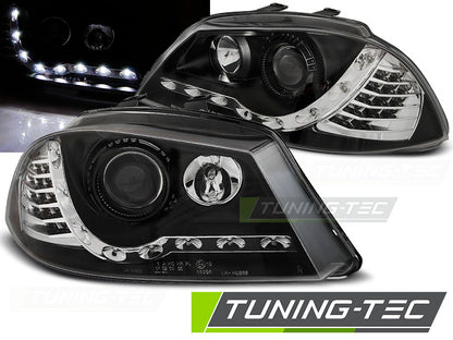 Tuning-Tec LED Tagfahrlicht Scheinwerfer für Seat Ibiza 6L 02-08 schwarz mit LED Blinker