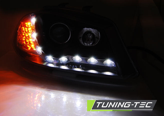 Tuning-Tec LED Tagfahrlicht Scheinwerfer für Seat Ibiza 6L 02-08 schwarz mit LED Blinker