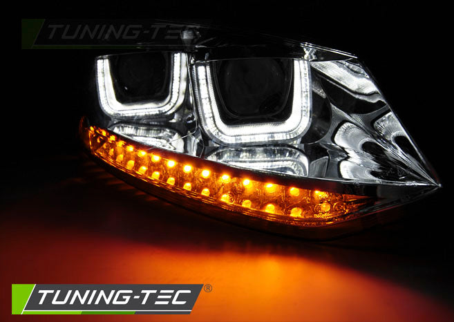 Tuning-Tec LED Tagfahrlicht Scheinwerfer für VW Polo 6R 09-14 chrom mit dynamischem LED Blinker