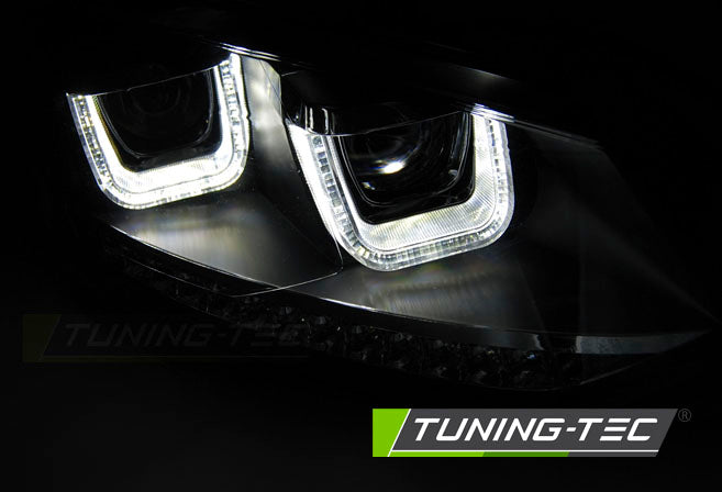 Tuning-Tec LED Tagfahrlicht Scheinwerfer für VW Polo 6R 09-14 schwarz mit dynamischem LED Blinker