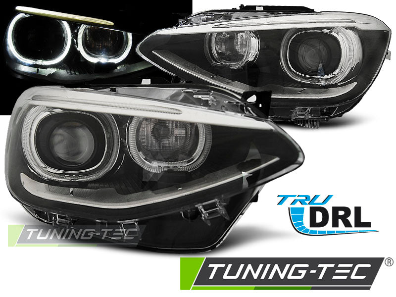 Tuning-Tec LED Tagfahrlicht Angel Eyes Scheinwerfer für BMW 1er F20/F21 11-14 schwarz