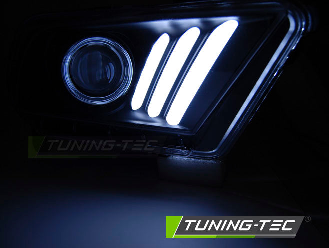 Tuning-Tec LED Tagfahrlicht Scheinwerfer für Ford Mustang V 10-13 schwarz mit dynamischem LED Blinker