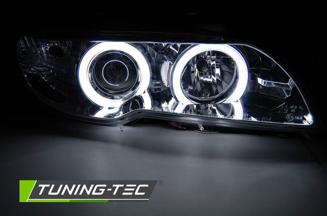 Tuning-Tec CCFL Angel Eyes Scheinwerfer für BMW 3er E46 Coupe / Cabrio 03-06 chrom Set