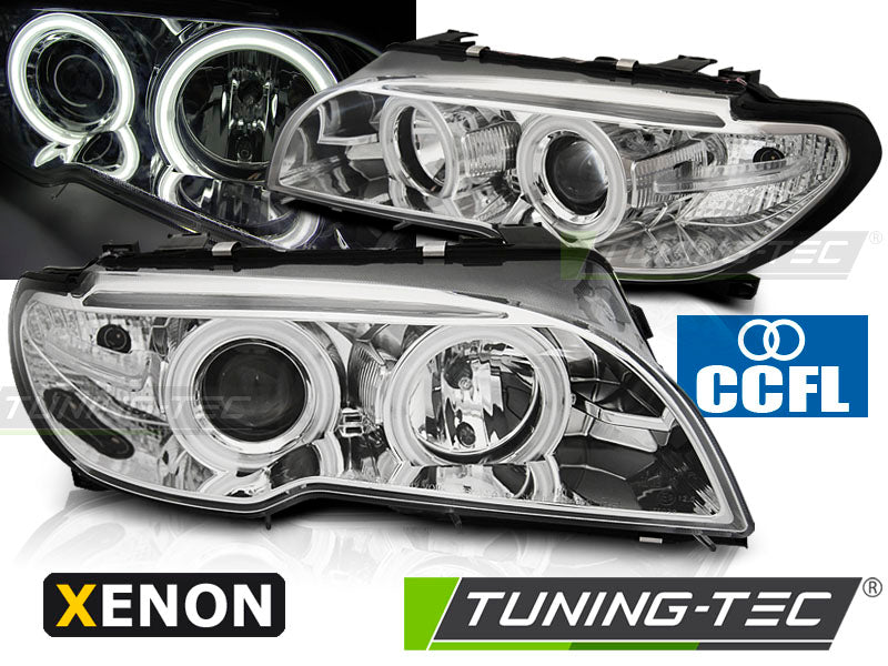 Tuning-Tec Xenon CCFL Angel Eyes Scheinwerfer für BMW 3er E46 Cabrio und Coupe 03-06 Chrom Set