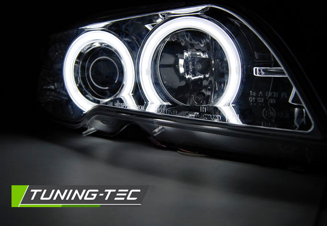 Tuning-Tec Xenon CCFL Angel Eyes Scheinwerfer für BMW 3er E46 Cabrio und Coupe 03-06 Chrom Set