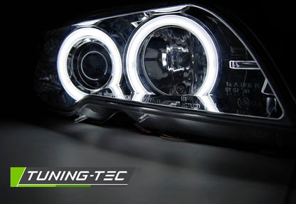 Tuning-Tec Xenon CCFL Angel Eyes Scheinwerfer für BMW 3er E46 Cabrio und Coupe 03-06 Chrom Set