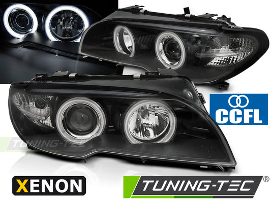 Tuning-Tec Xenon CCFL Angel Eyes Scheinwerfer für BMW 3er E46 Coupe und Cabrio 03-06 schwarz Set
