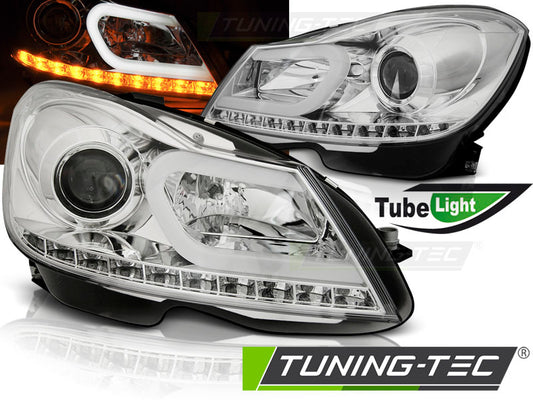 Tuning-Tec LED Tagfahrlicht Scheinwerfer für Mercedes Benz C-Klasse W204 11-14 chrom