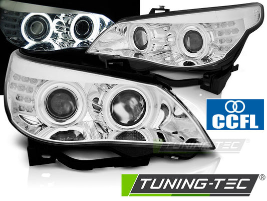 Tuning-Tec CCFL Angel Eyes Scheinwerfer für BMW 5er E60/E61 03-07 chrom mit LED Blinker