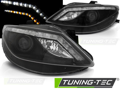 Tuning-Tec LED Tagfahrlicht Scheinwerfer für Seat Ibiza 6J 08-12 schwarz mit LED Blinker