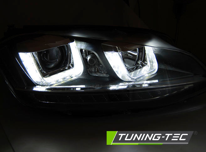 Tuning-Tec LED Tagfahrlicht Scheinwerfer für VW Golf 7 12-17 schwarz / rot mit dynamischem LED Blinker