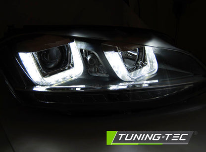Tuning-Tec LED Tagfahrlicht Scheinwerfer für VW Golf 7 12-17 schwarz / rot mit dynamischem LED Blinker