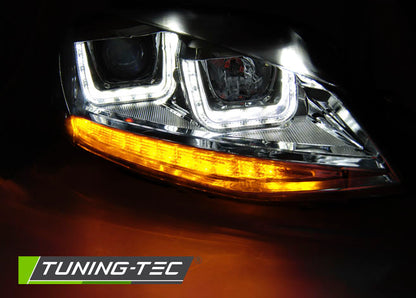 Tuning-Tec LED Tagfahrlicht Scheinwerfer für VW Golf 7 12-17 schwarz / rot mit dynamischem LED Blinker