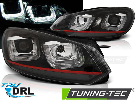 Tuning-Tec LED Tagfahrlicht Scheinwerfer für VW Golf 6 08-12 schwarz / rot im Golf 7 "GTI"  Design